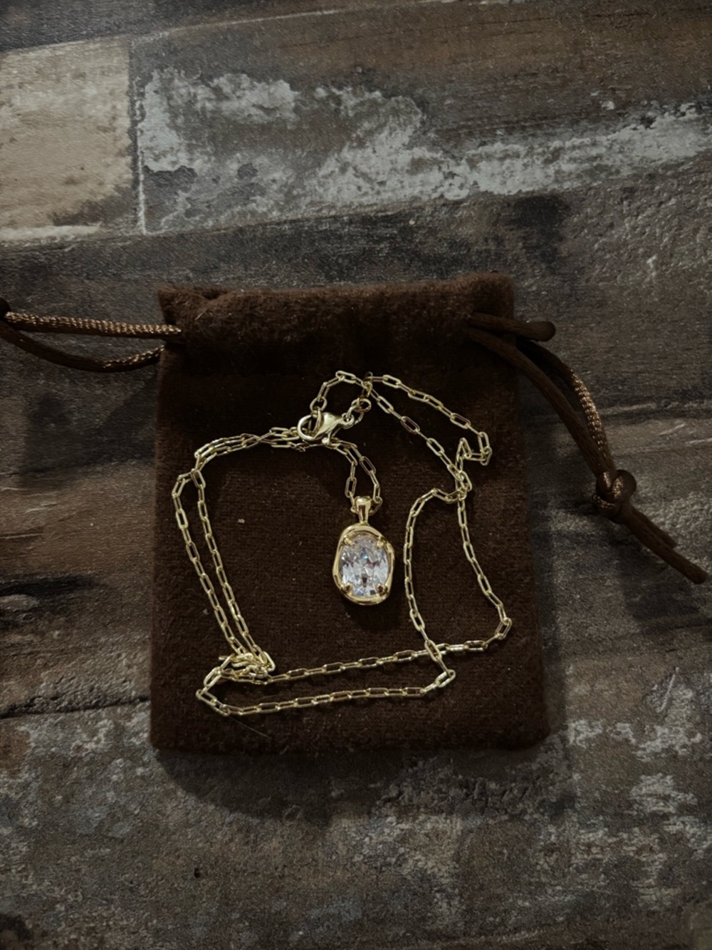 Gold Chain Necklace with Clear Oval Pendant - Women Jewelry
